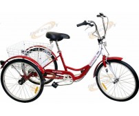 6-Speed 24" 3-Wheel Adult Tricycle Bicycle Trike Cruise Bike W/ Basket Red